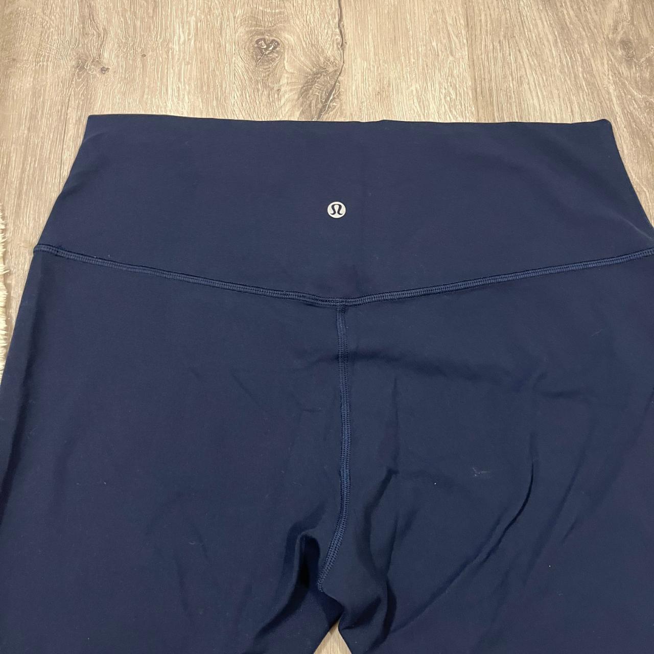 Lululemon size 14 navy blue bike shorts Well loved,... - Depop