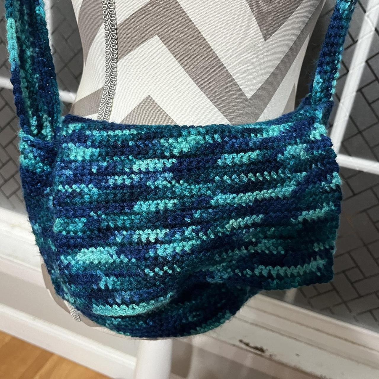 Hand made crotchet purse Multi blue, base 6 inches... - Depop