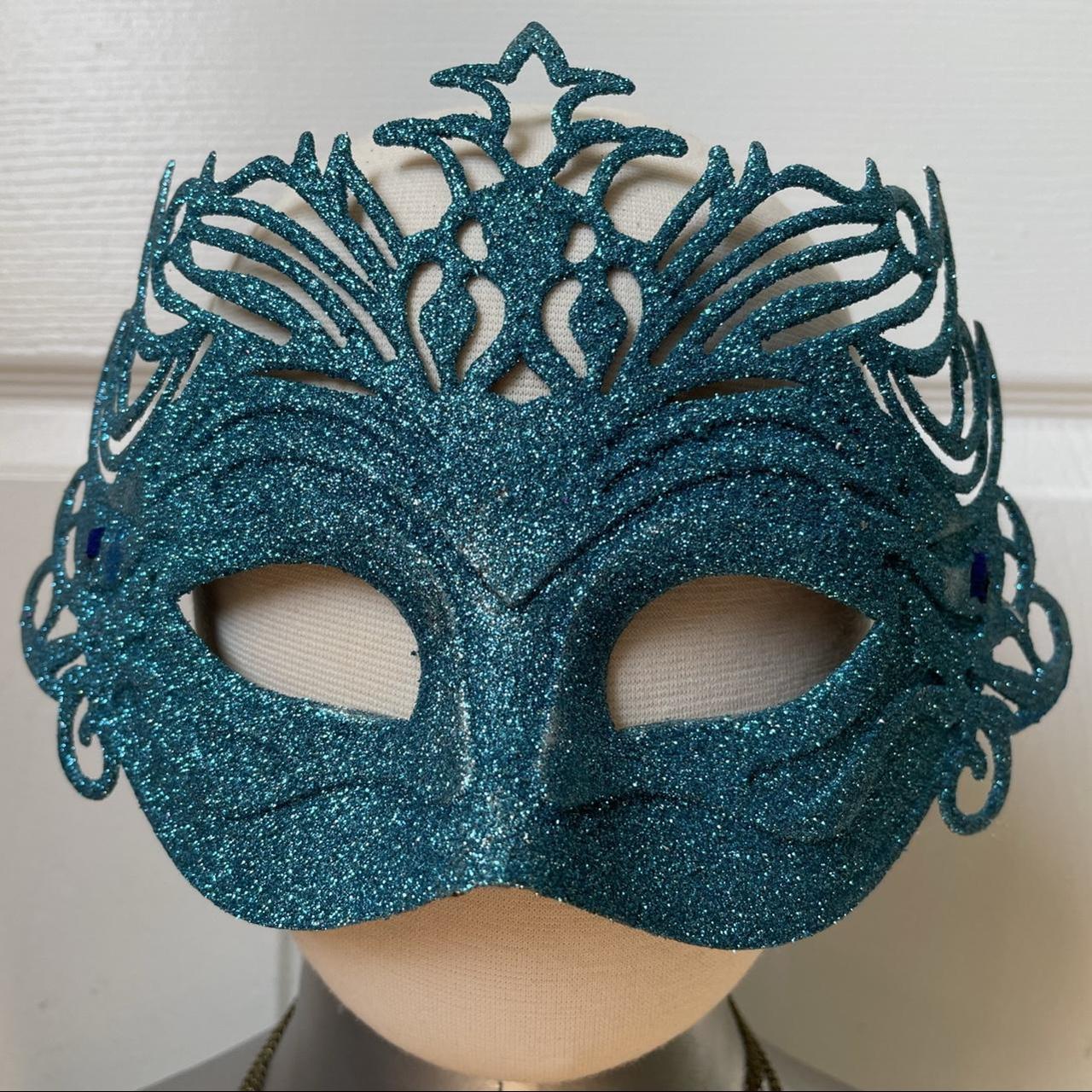 Blue glitter masquerade Halloween mask - Depop