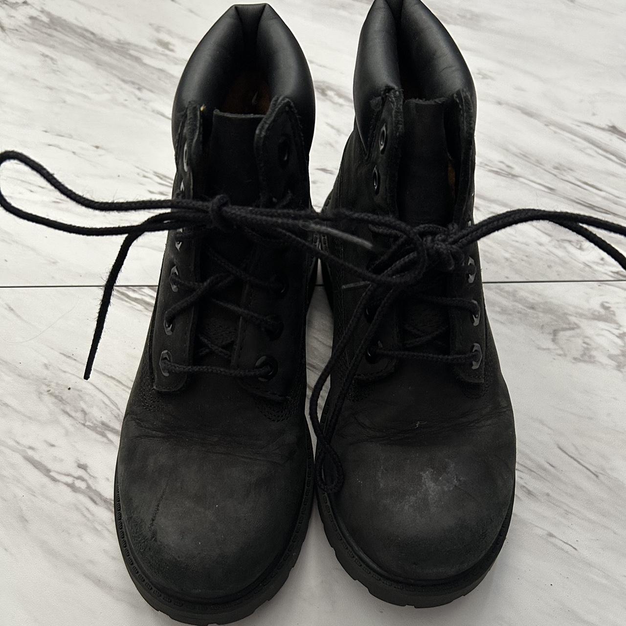 kids black timberlands boots size 13 - Depop