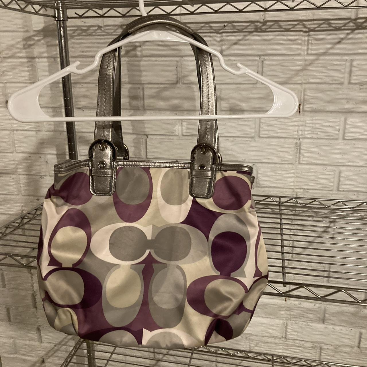 Coach Silver Handbag Purple White And Silver Coach Shoulder Bag Depop