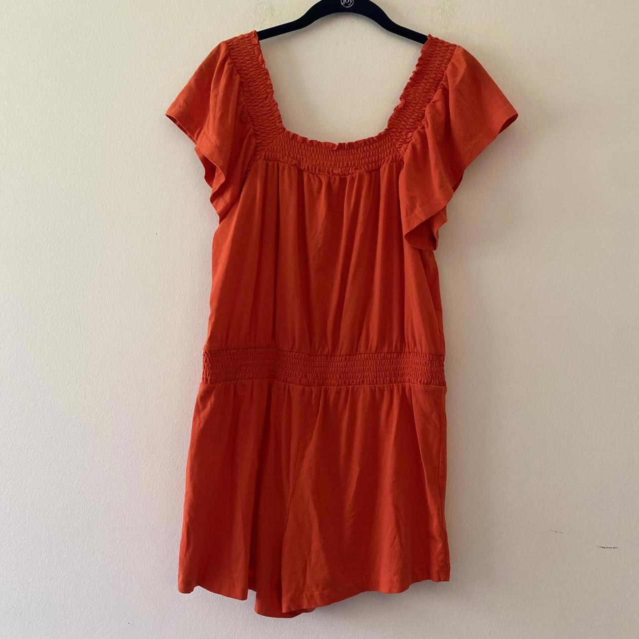 Crew romper, bright orange red color,