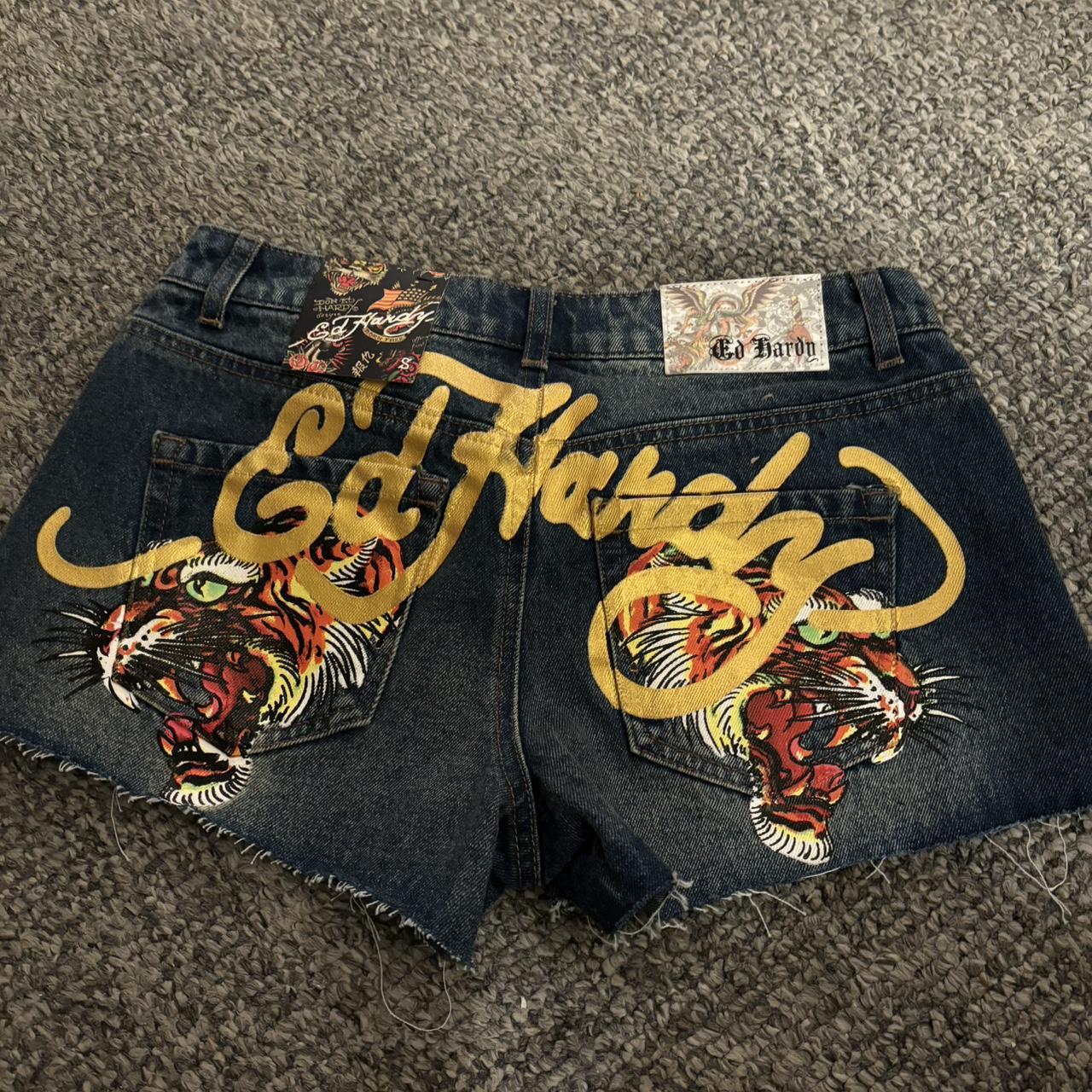 Ed Hardy Denim Shorts NWT Women s Small Graphics. Depop