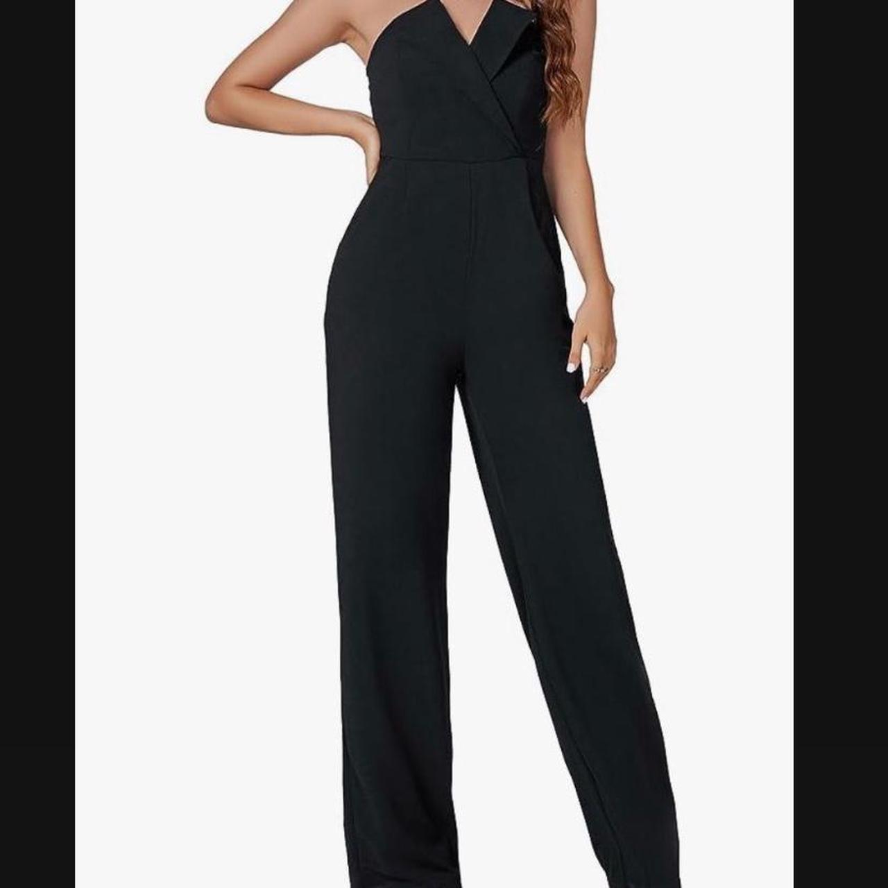 Women’s Black Strapless Wide Leg Jumpsuit Xl New Depop