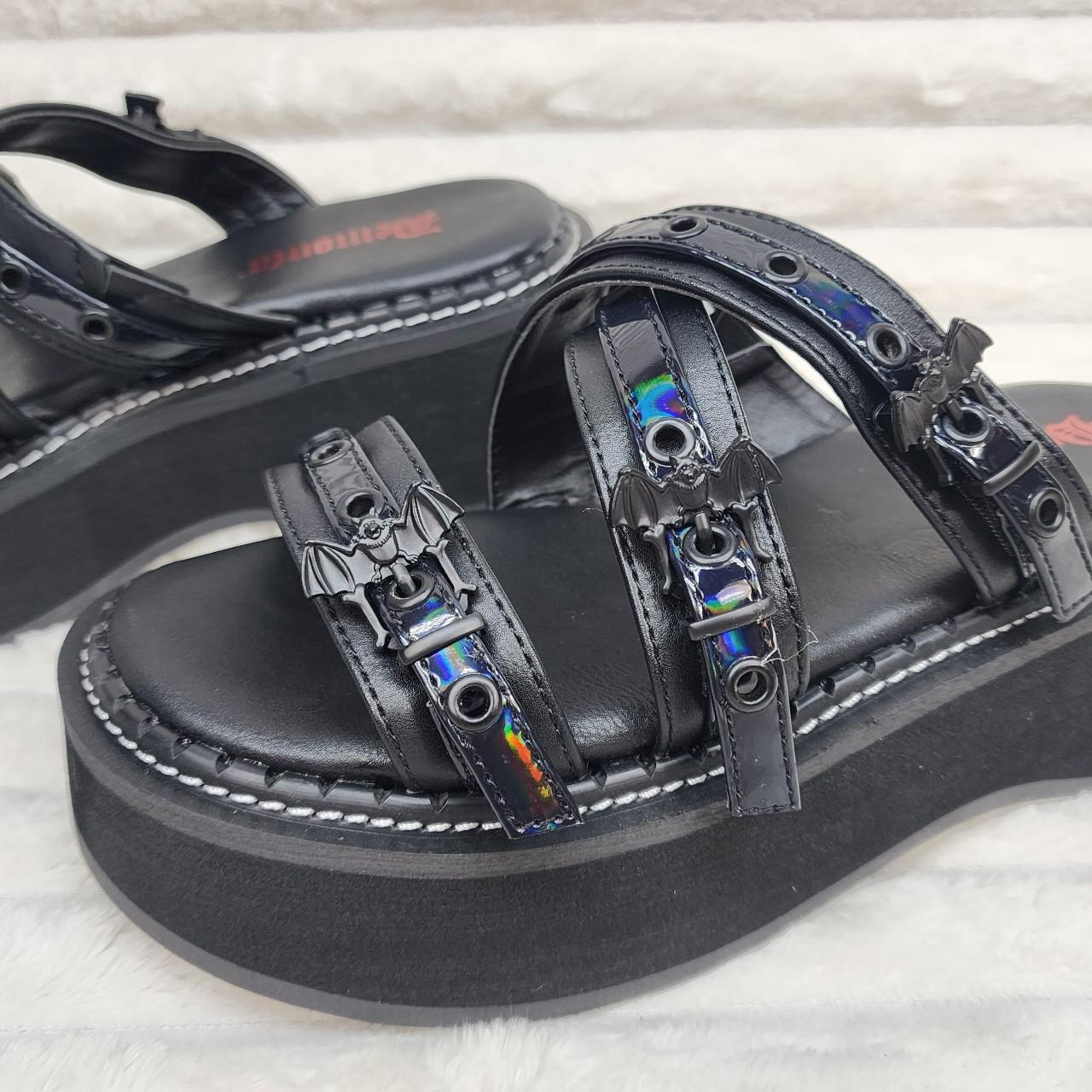 Vegan Leather Demonia Emily 100 Sandals Black Platform Flip Flops