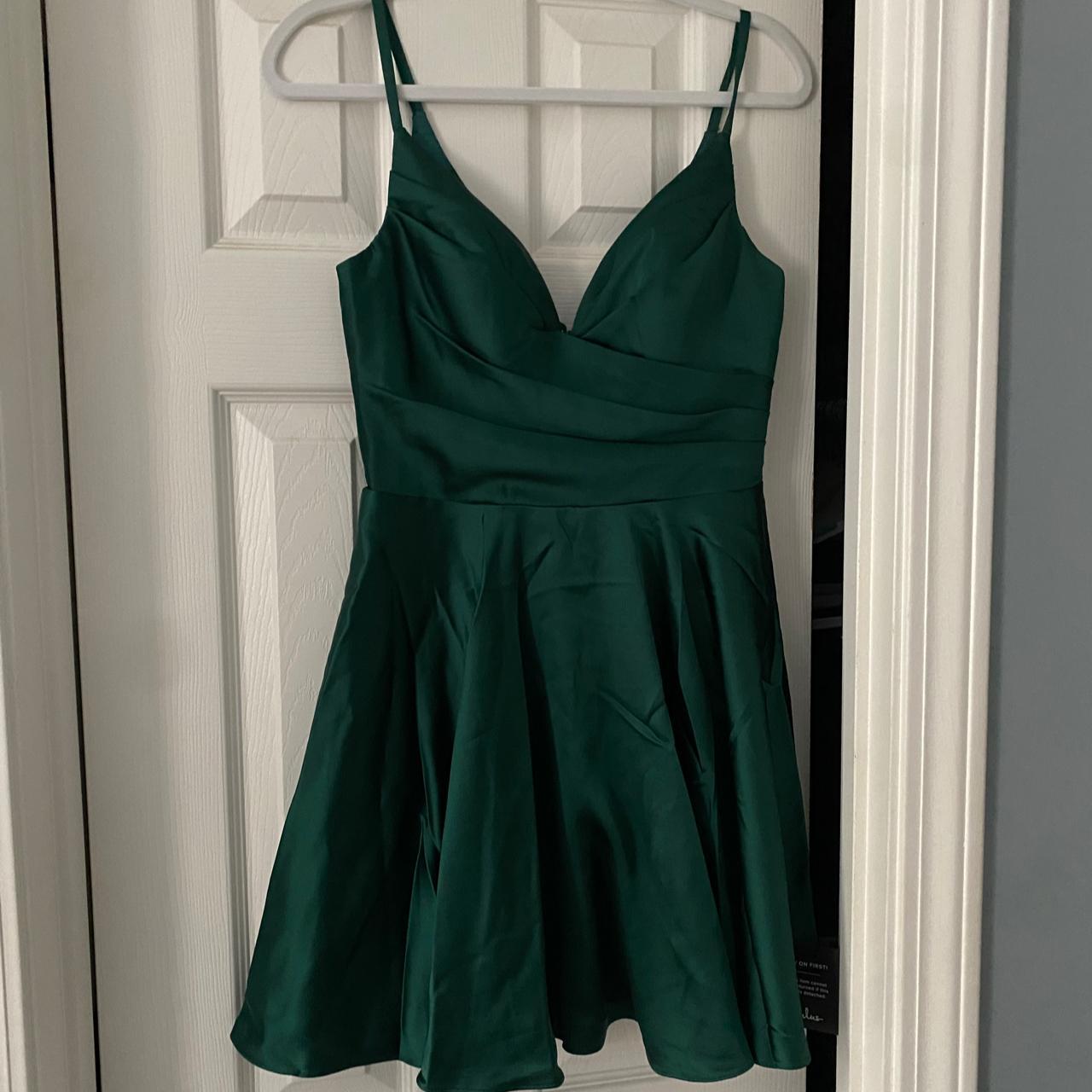 Remarkable Romance Emerald Green Satin Skater Dress with Pockets