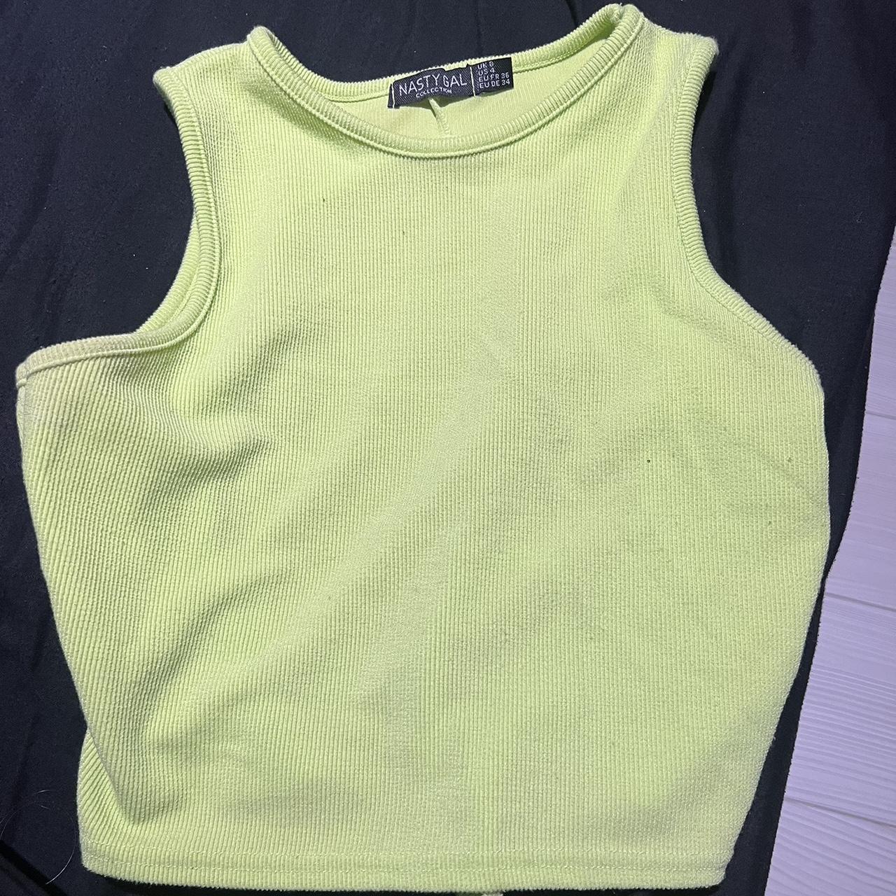 Lime green open back crop top with tie detail - Depop