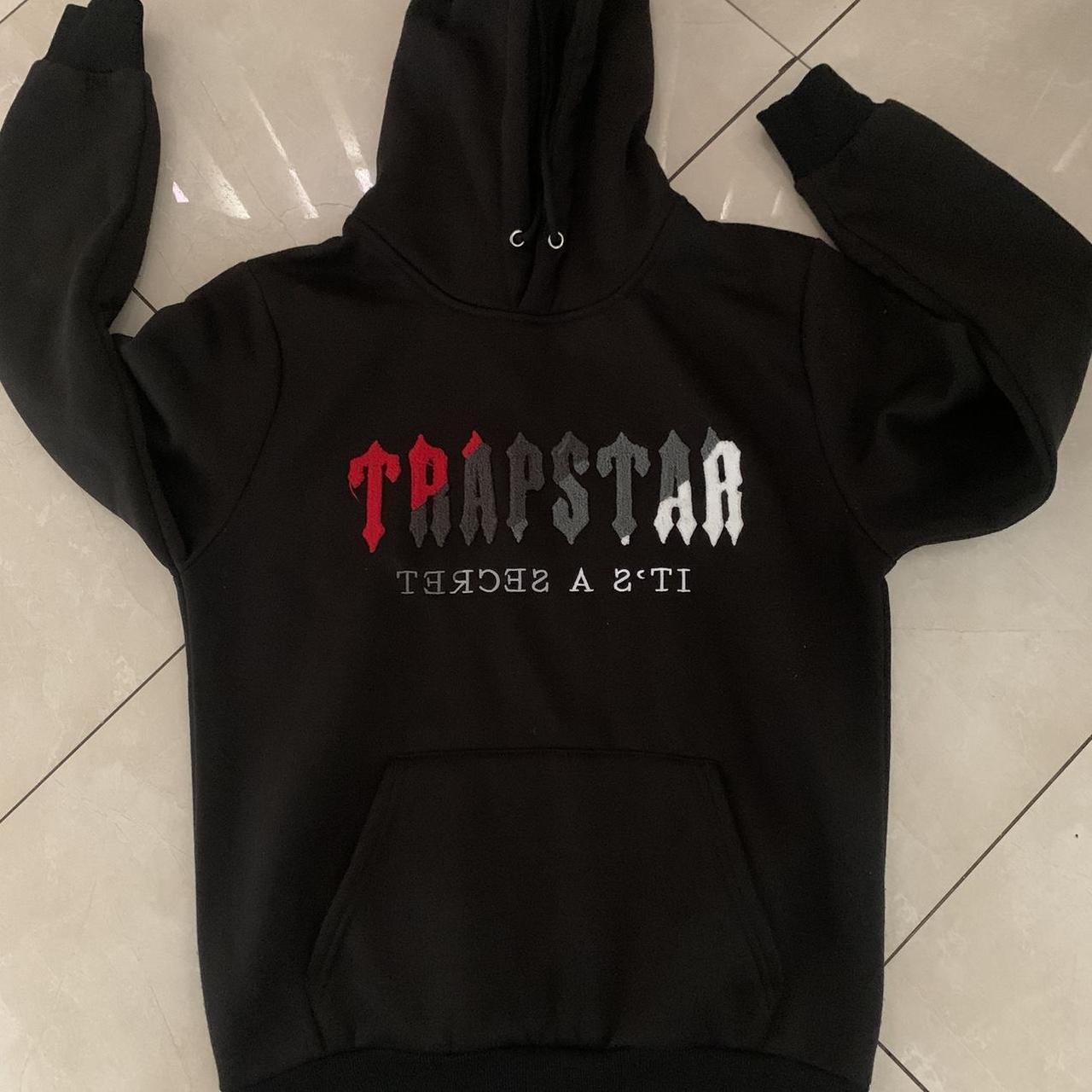 trapstar sweater Color:Black with red words... - Depop
