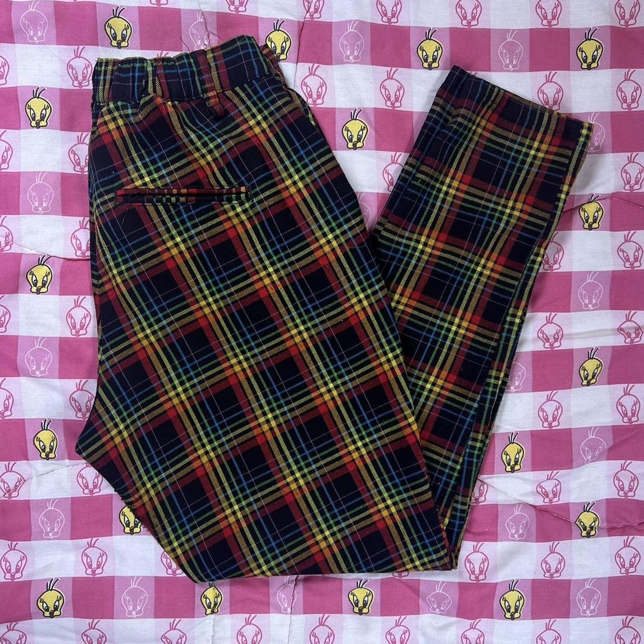 Hot topic rainbow plaid skinny pants. These are so - Depop