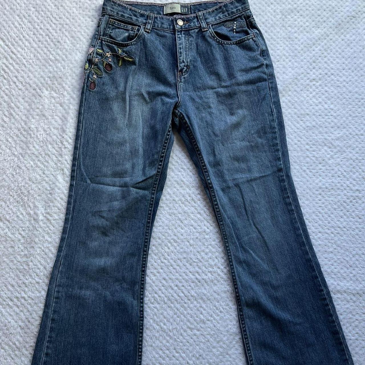 vintage gap floral embroidered flare jeans. these... - Depop