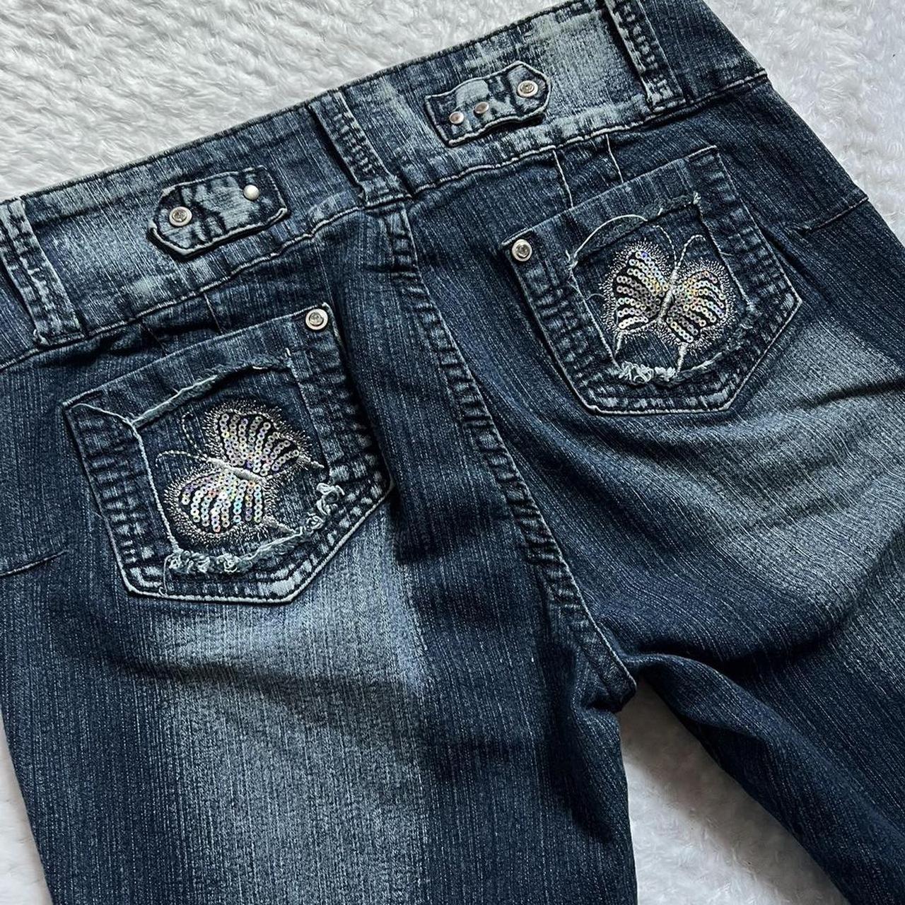 Y2k jeans with floral, sequin and butterfly beaded - Depop