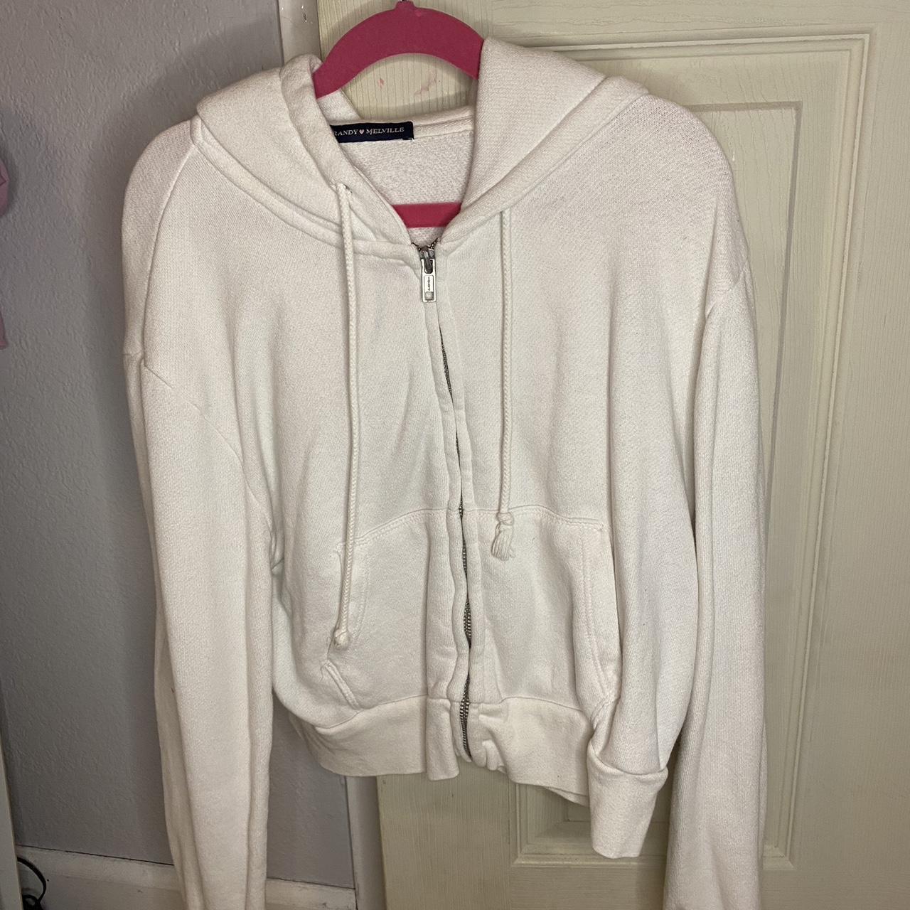 Brandy Melville, Jackets & Coats, Brandy Melville Jacket With Hidden  Drawstring Hood Onesize Whitenavyred