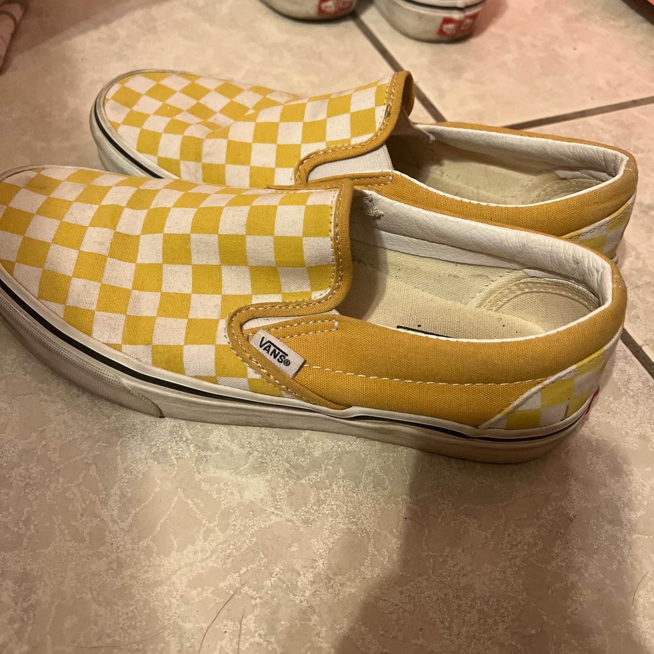 yellow checkered vans wore a couple times, they’ve... - Depop