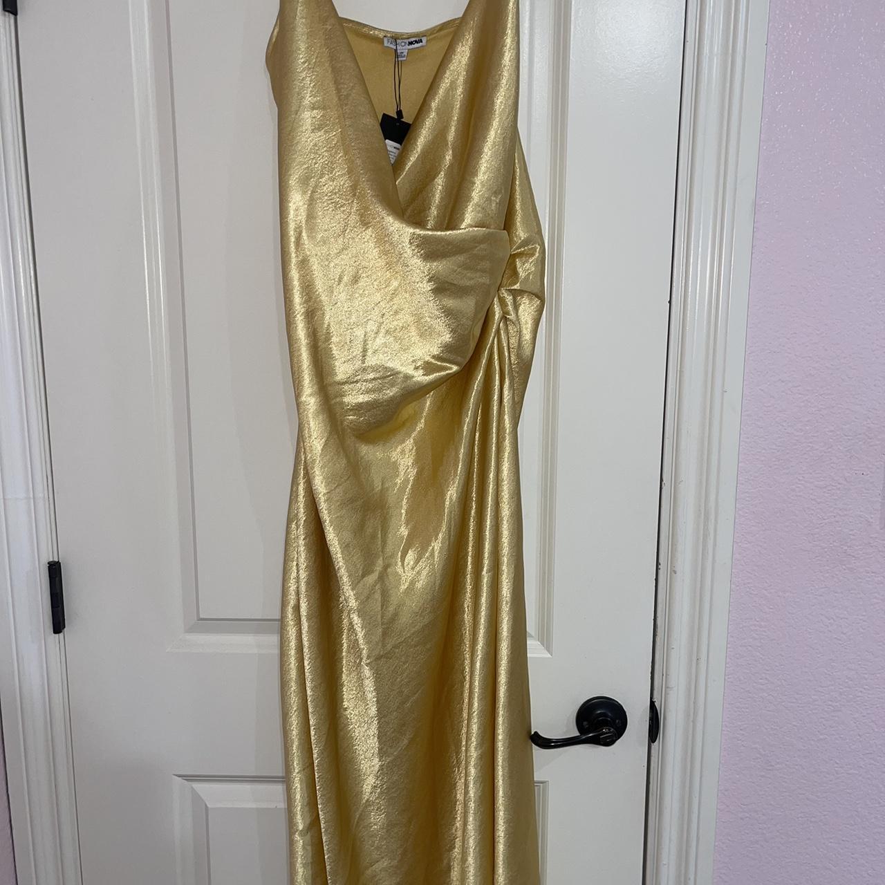 Fashion Nova; Gold Satin Dress; Size 1x - Depop