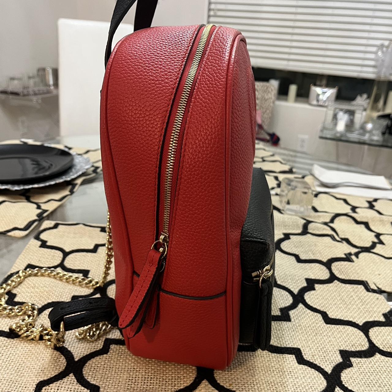 Cute red and black back pack w gold chain - Depop