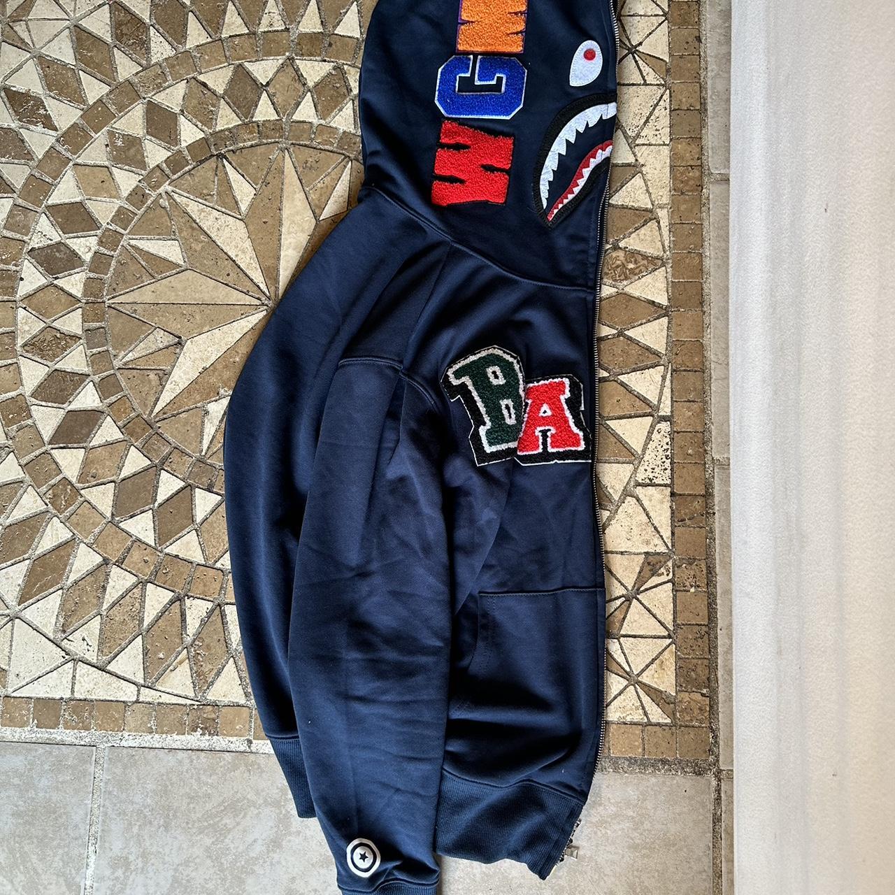 navy bluebape hoodie size large fits medium - Depop