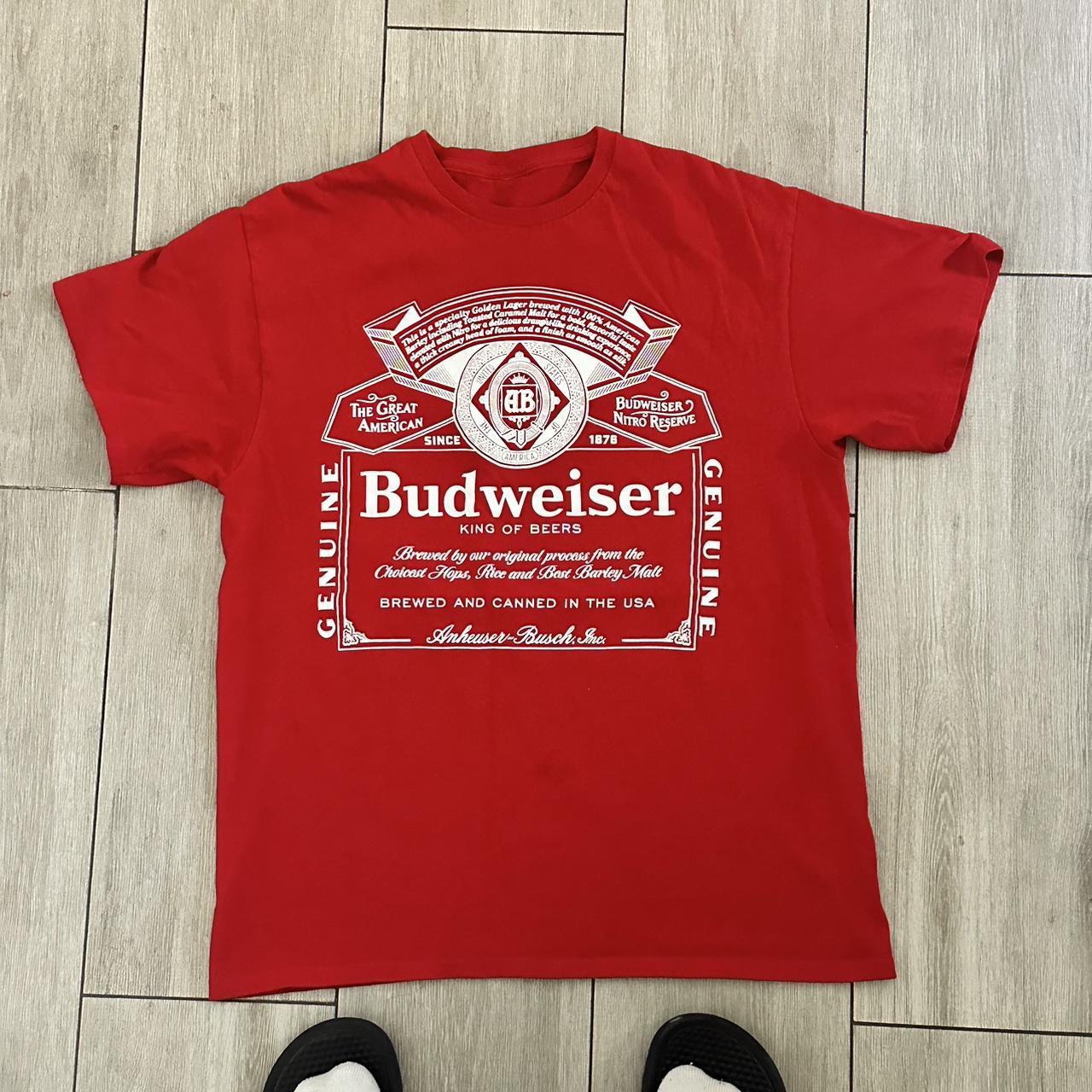 Large Red Budweiser T Shirt Depop