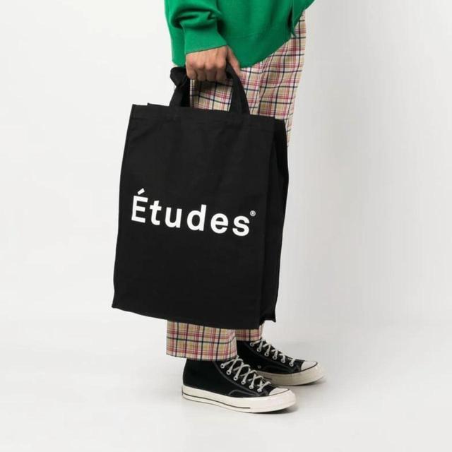 Etudes black canvas large cotton tote bag gently Depop