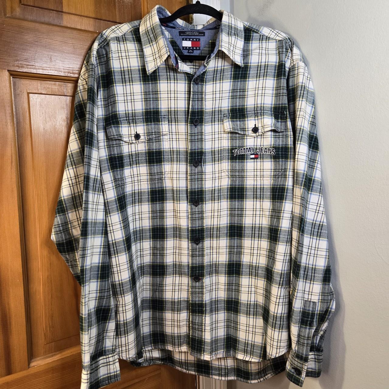 Vintage Tommy Hilfiger Plaid Flannel Shirt Green and