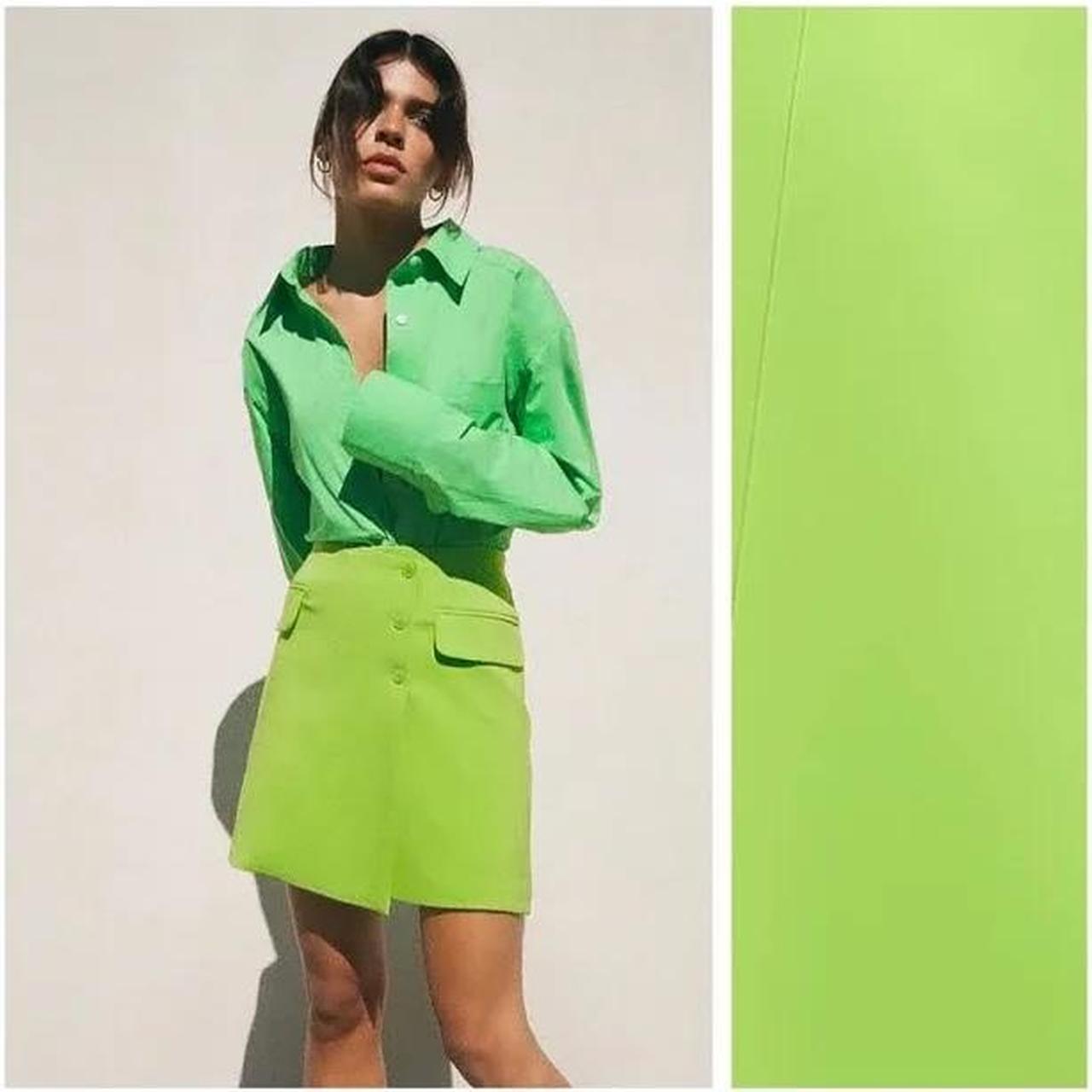 Zara Neon Green Mini Skirt with Pockets size M. Depop