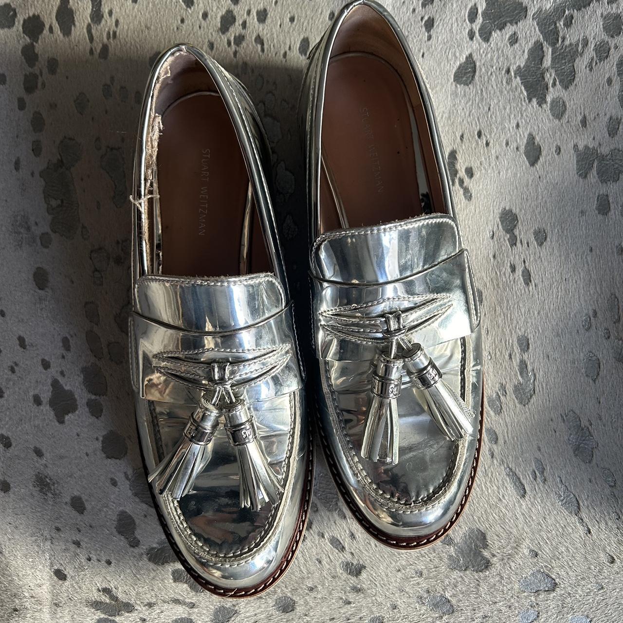 Stuart weitzman hot sale silver loafers