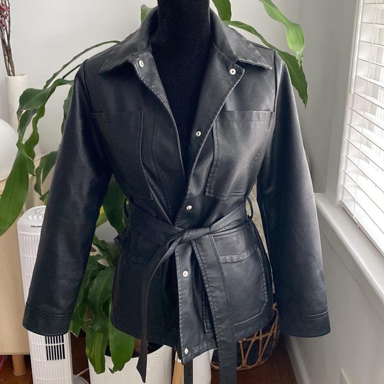 Petite Threadbare faux leather jacket with waist tie... - Depop
