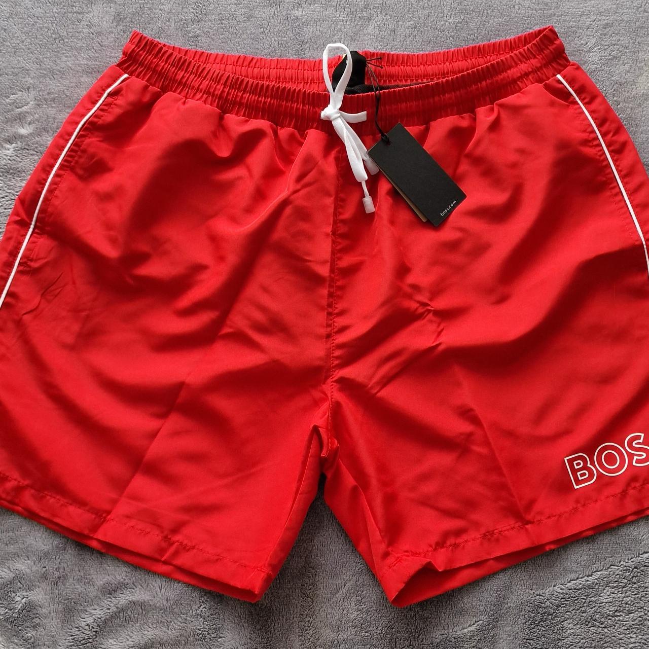 Red Hugo boss swimming shorts Depop