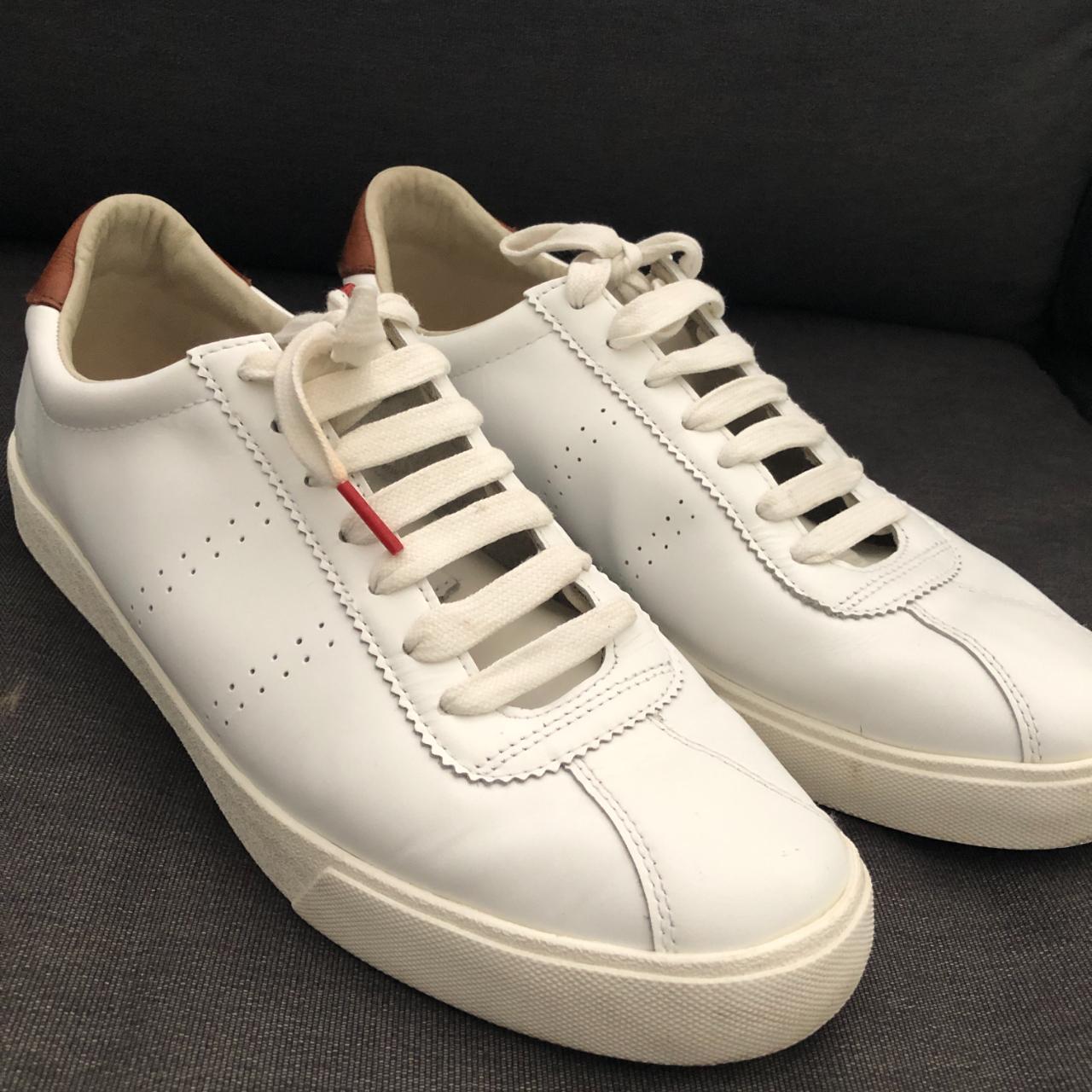 Superga White Leather Lace Up Sneakers | Size US9.5,... - Depop