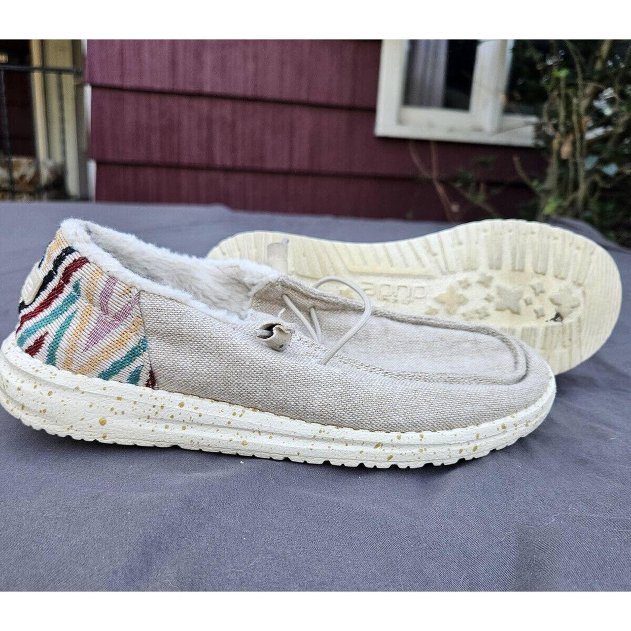 Hey Dude beige slip on shoes Size 7 Wendy Funk Wool - Depop