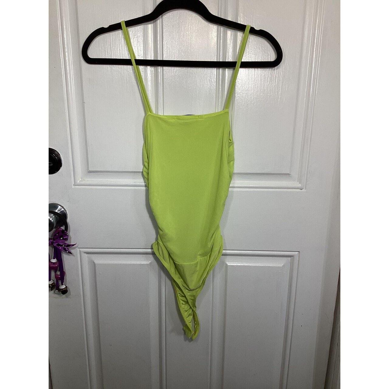 MISSGUIDED Womens Neon Green Ruched Bodysuit size... - Depop