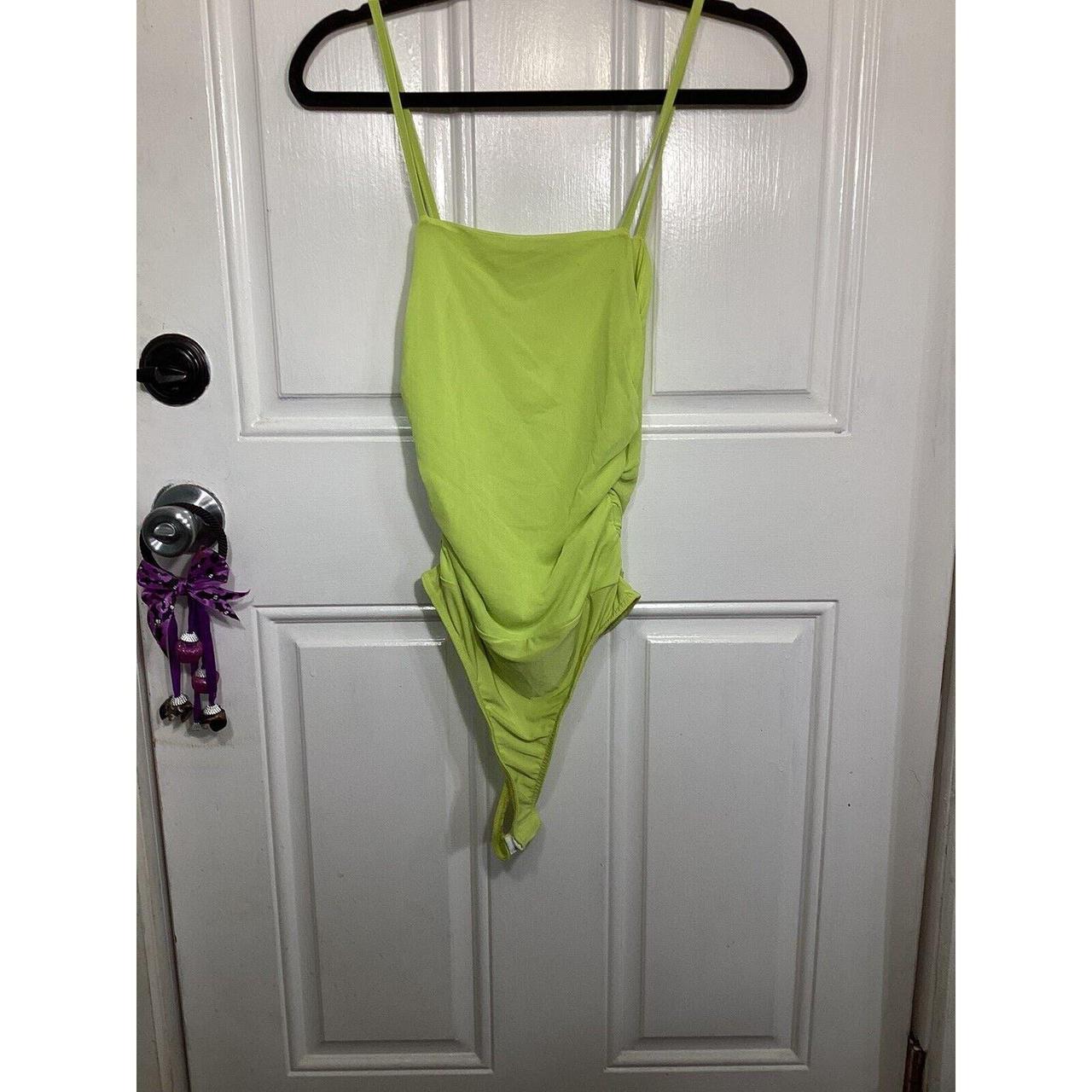 MISSGUIDED Womens Neon Green Ruched Bodysuit size... - Depop