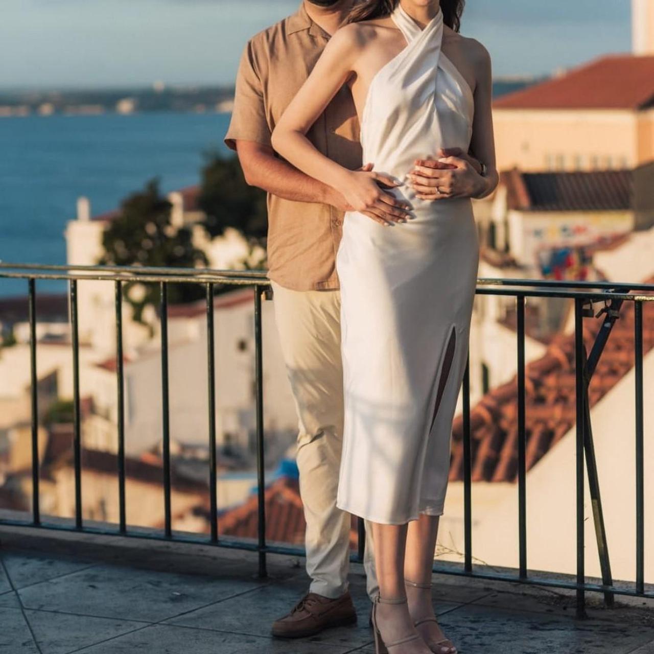 Classy White Satin Halter Midi Dress Depop