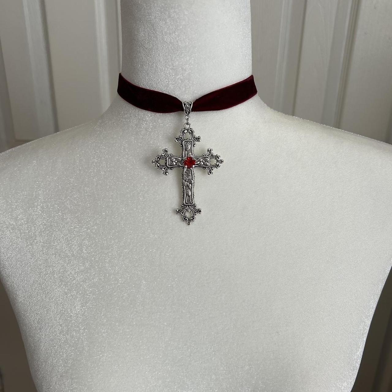 Velvet grudge cross necklace! Measurements-... - Depop