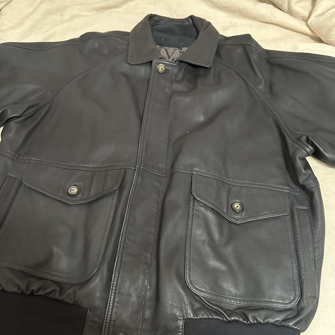 Leather jacket oversized bomber... - Depop