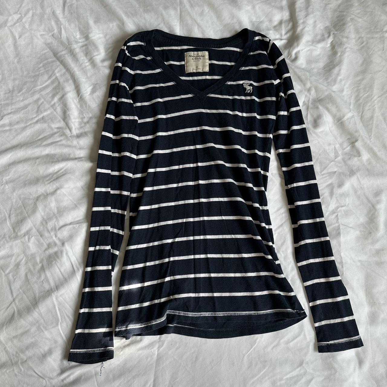 Navy Blue & White Stripped Abercrombie & Fitch Long... - Depop