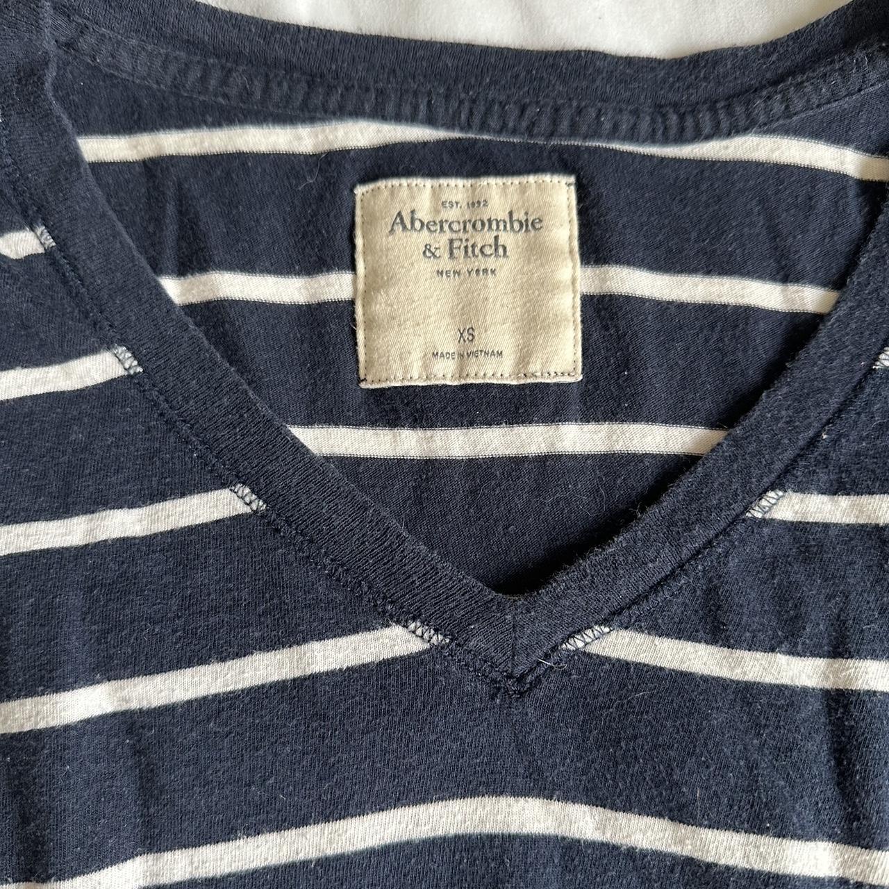 Navy Blue & White Stripped Abercrombie & Fitch Long... - Depop