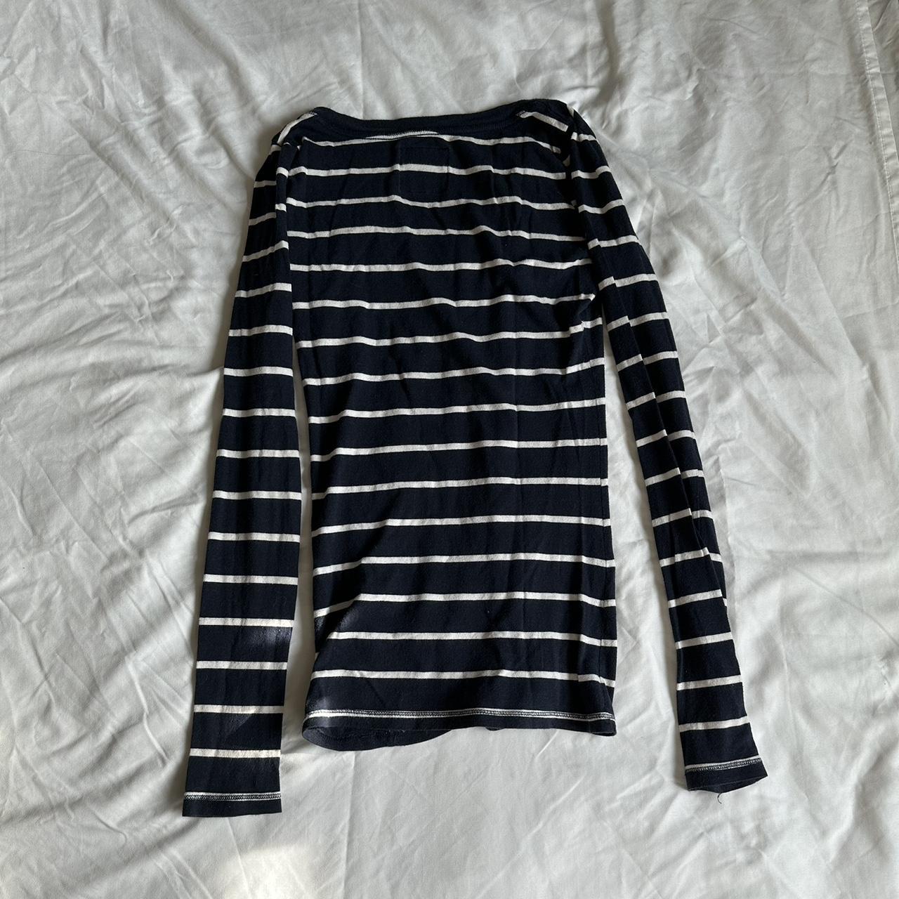 Navy Blue & White Stripped Abercrombie & Fitch Long... - Depop