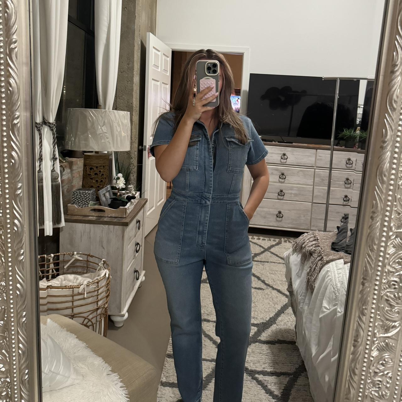 Good American Fit For Success Denim Jumpsuit Size 3 Depop