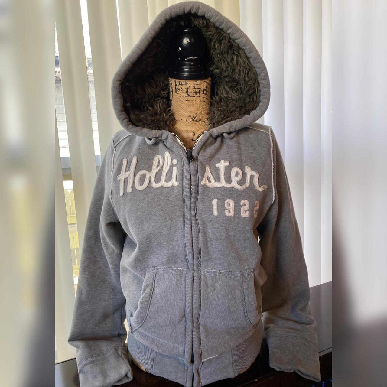 Hollister hoodie lined with faux fur. Grey Hollister... - Depop