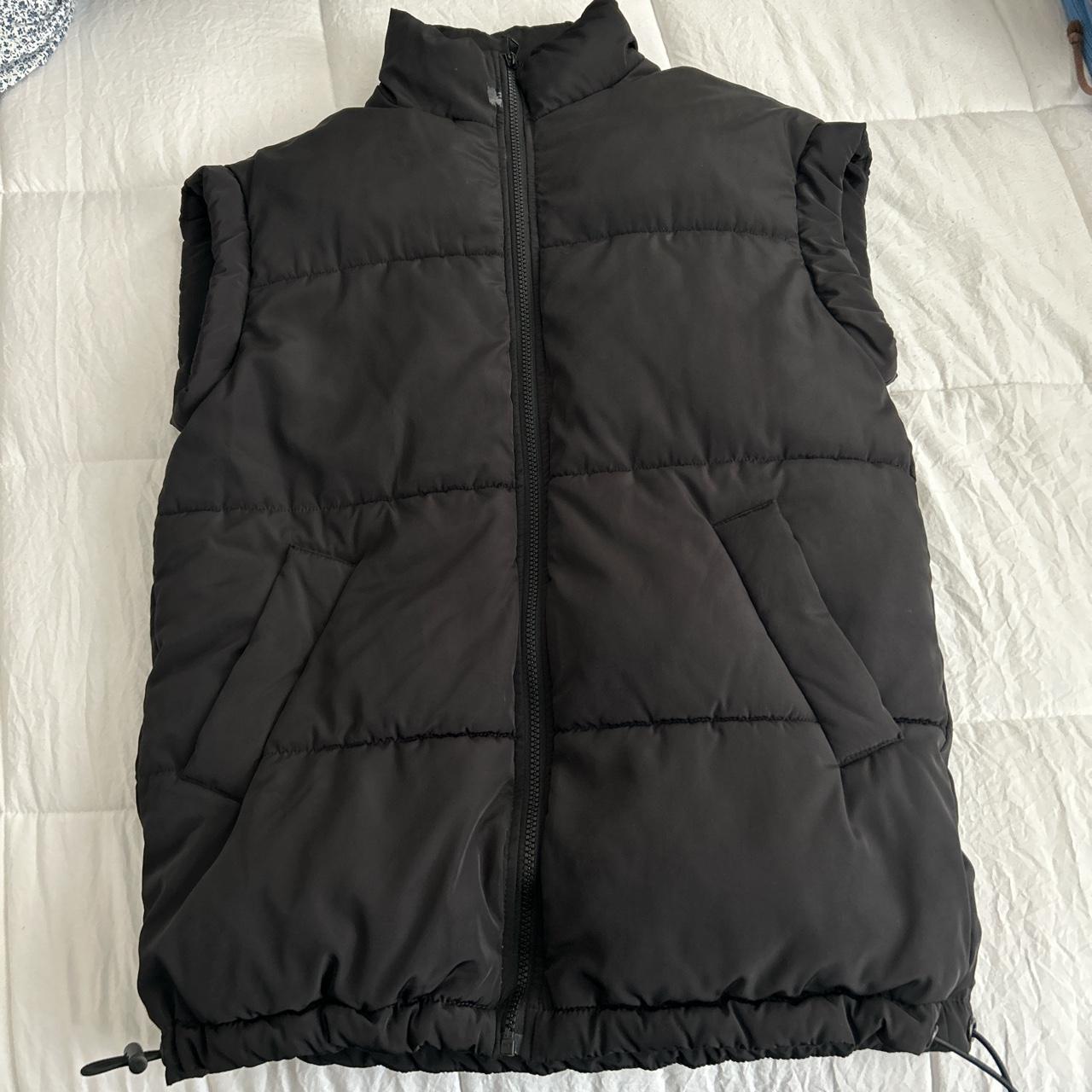 h&m long puffer vest adjustable at the waist - Depop