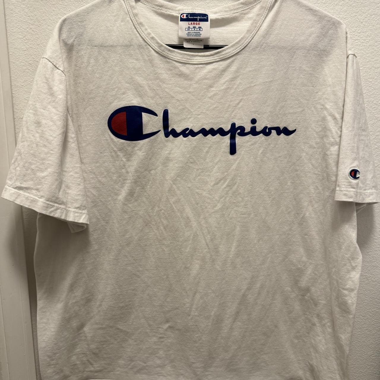 Champion Logo Tee Lightly worn, fits true to size.... - Depop