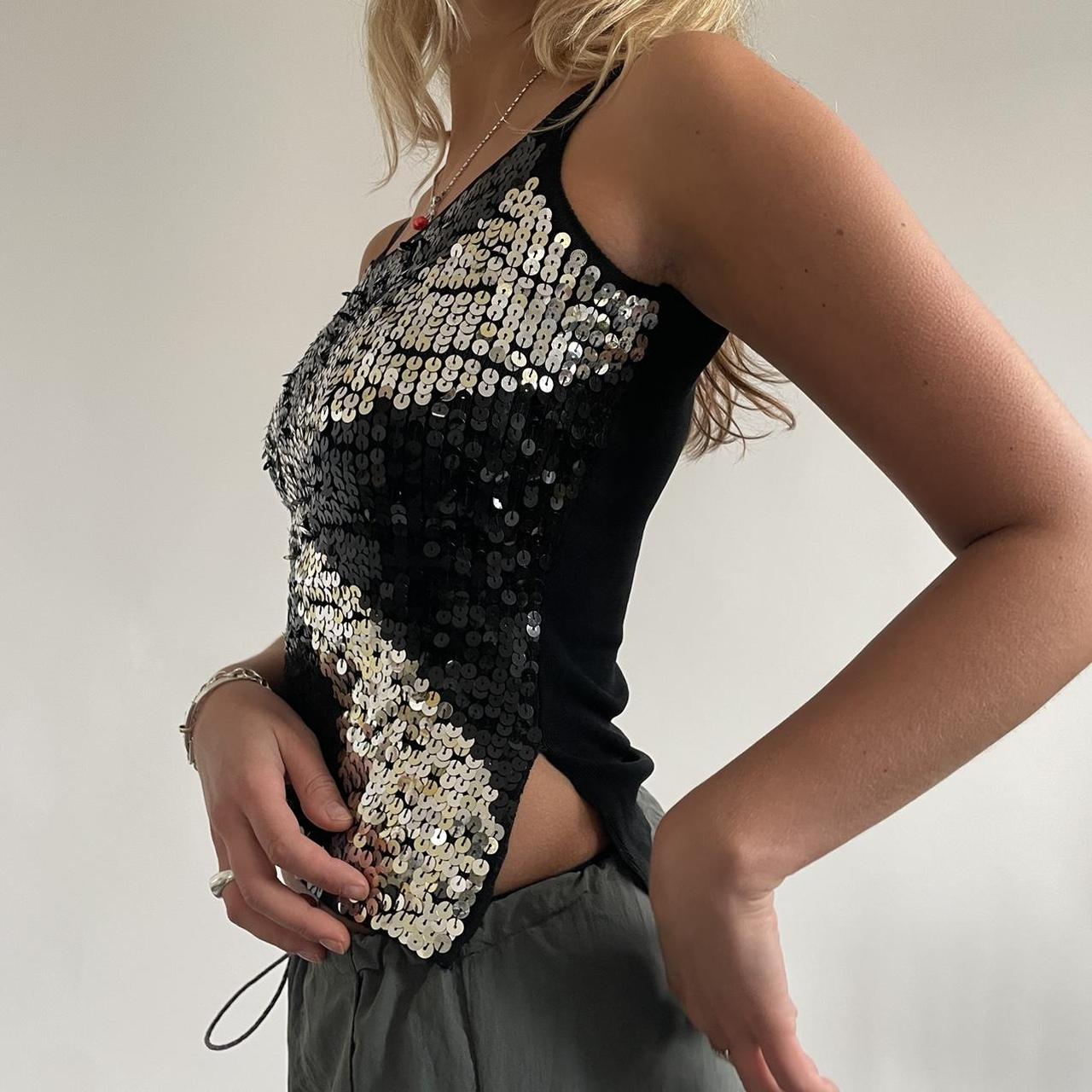 Women's Black and Silver Vest Depop