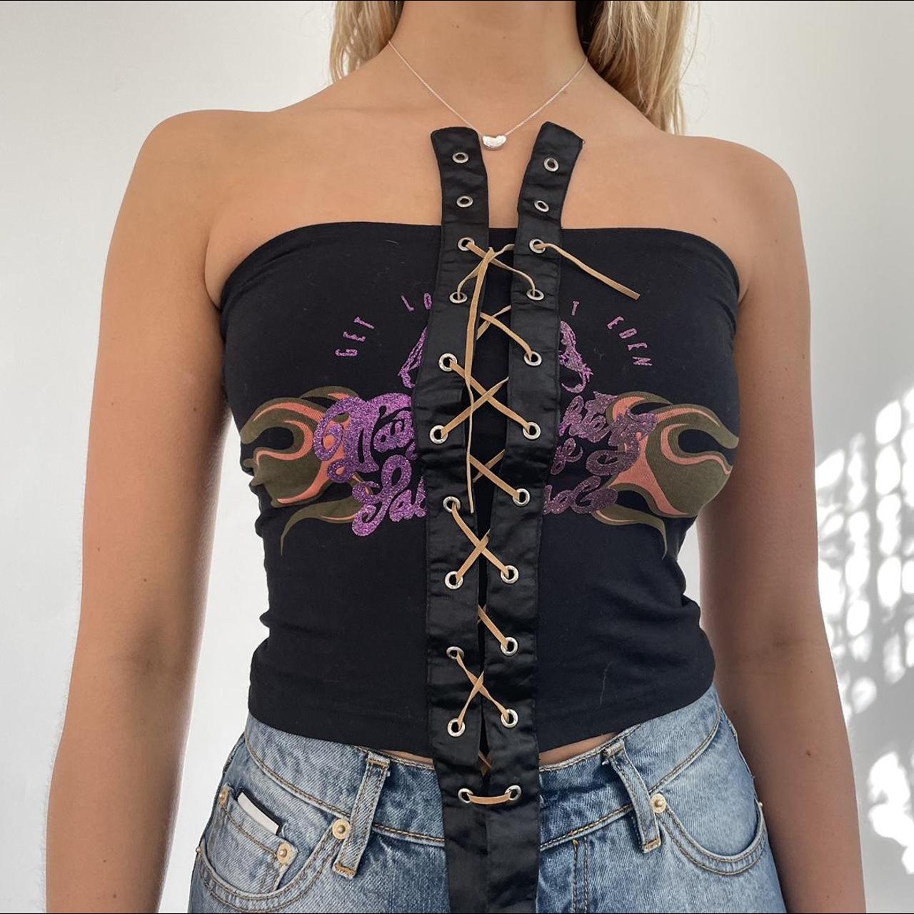 Cutest black cropped boob tube / strapless top. Lace... - Depop