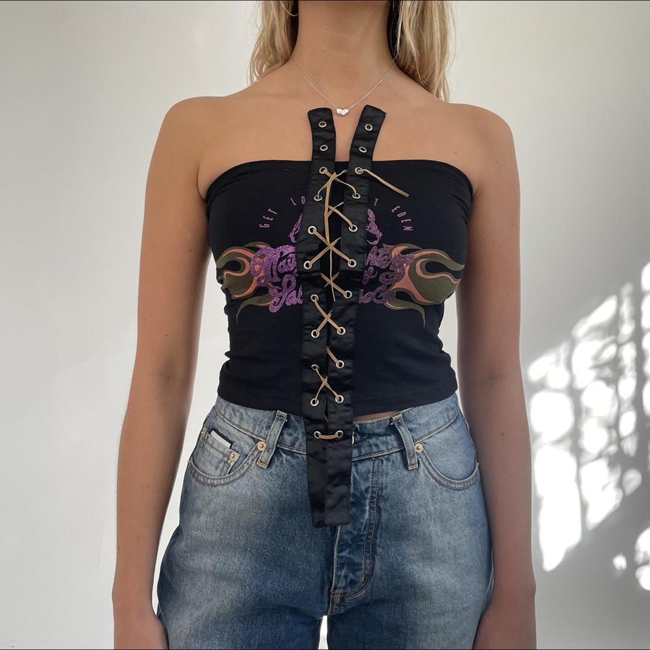 Cutest black cropped boob tube / strapless top. Lace... - Depop