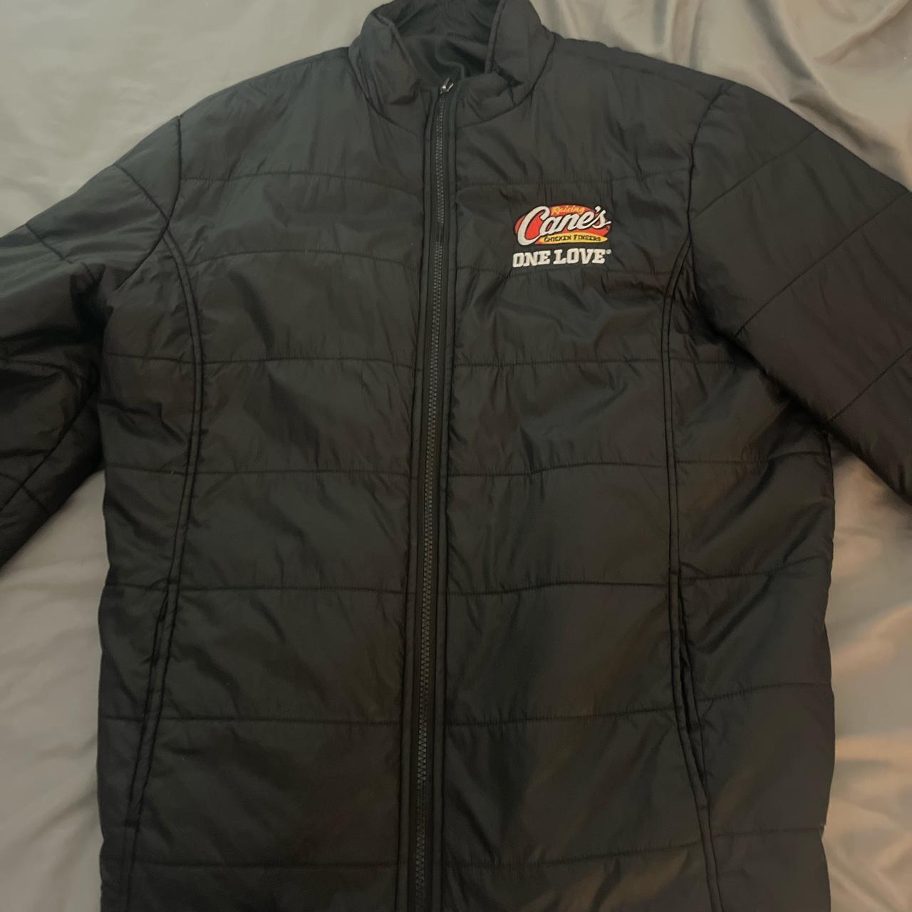 canes puffer jacket, embroidered, black Depop