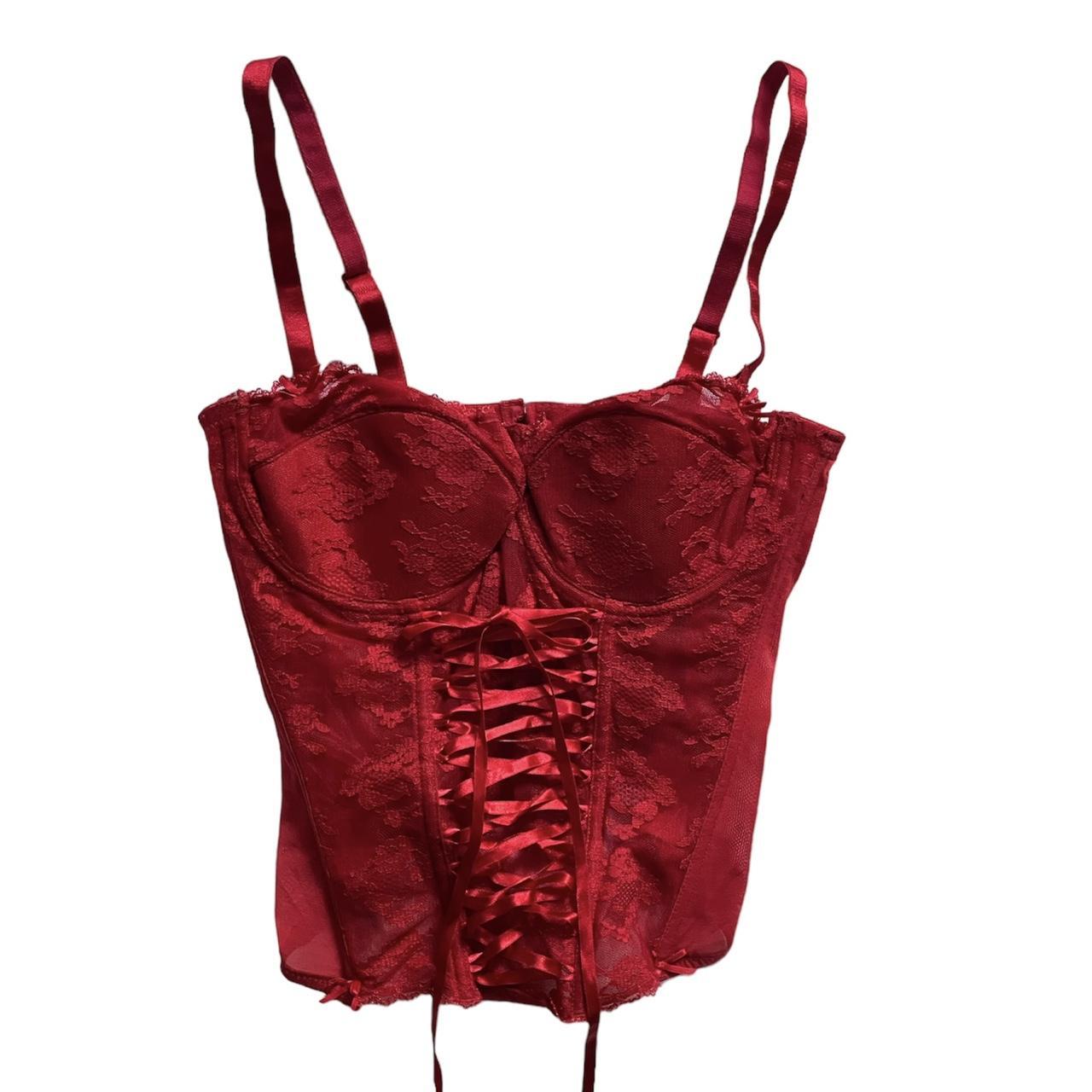 vintage red lace corset top with ribbon detail size... Depop