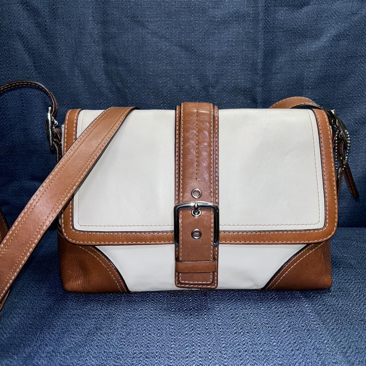 Coach Hampton White and Brown sold leather satchel