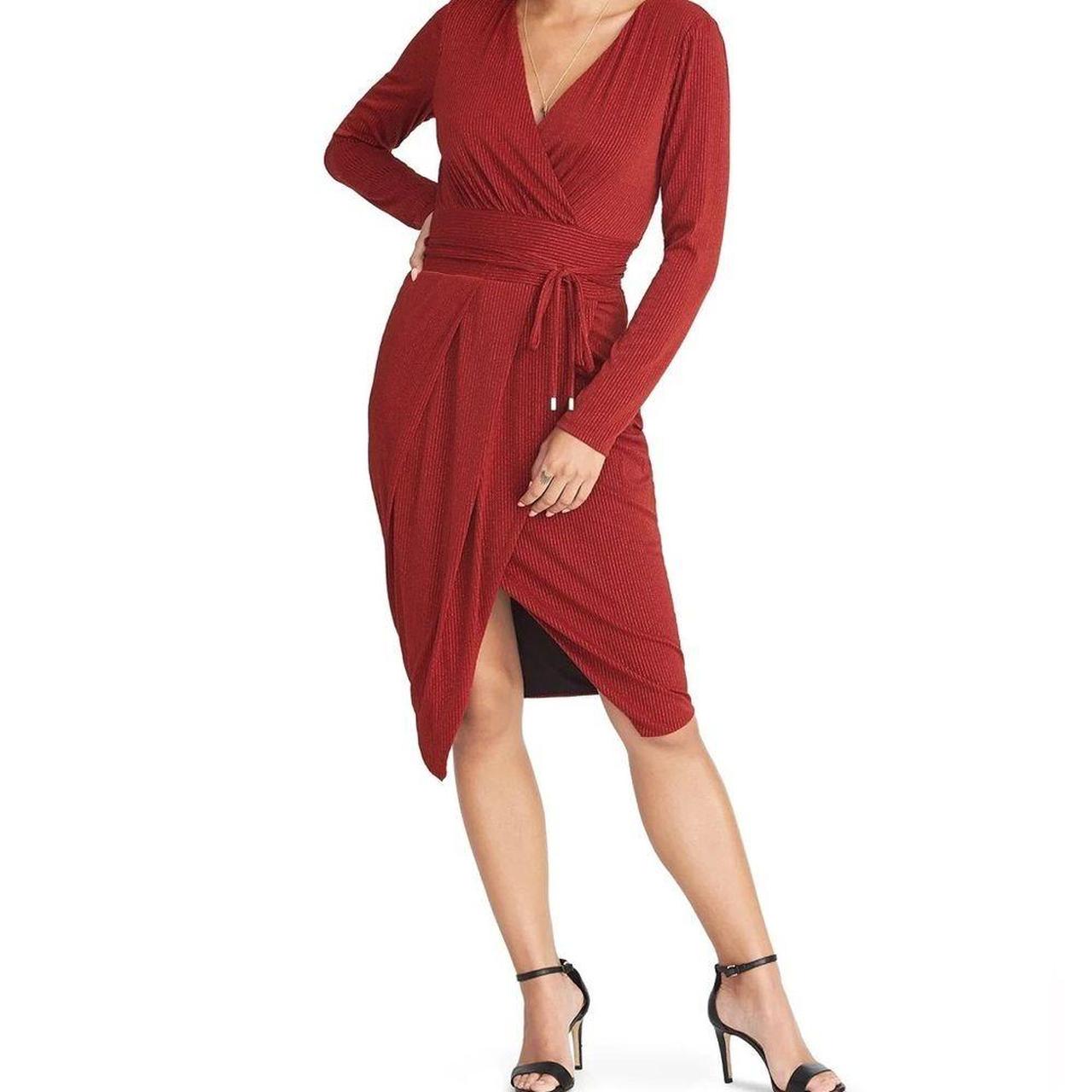 Red popular Glitter V-Neck Wrap MIDI Dress