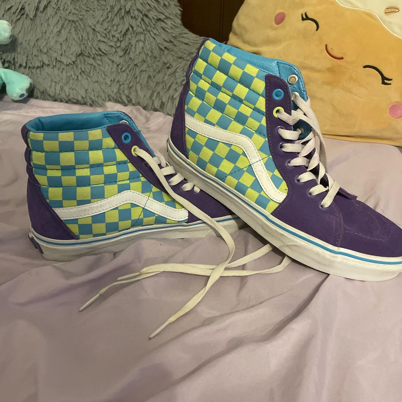 green and purple vans high tops worn only twice in... - Depop