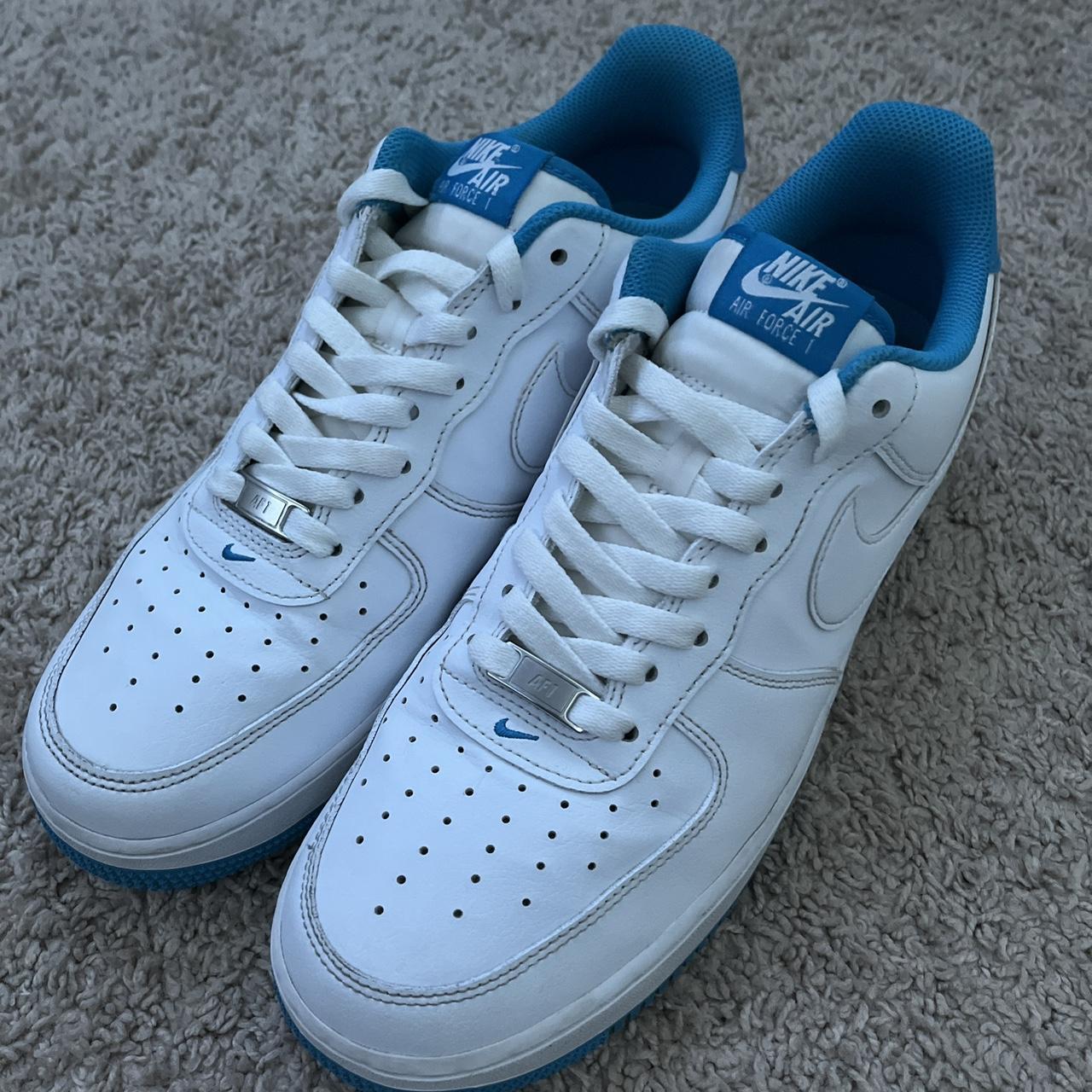 white and blue air force 1’s very good condition and... - Depop